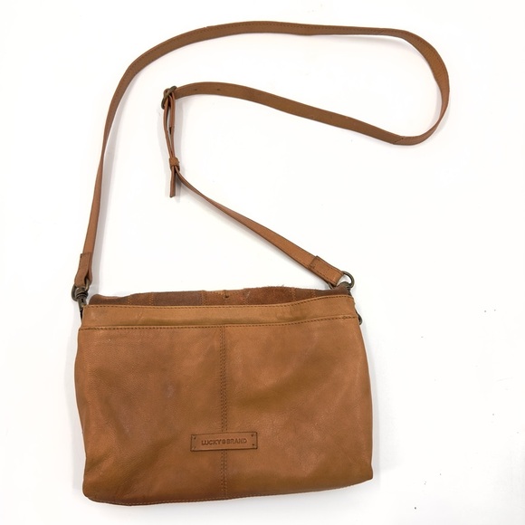 Lucky Brand Axil Leather Crossbody Purse Patchwork Bag Cognac Brown Boho Indie - Picture 6 of 14